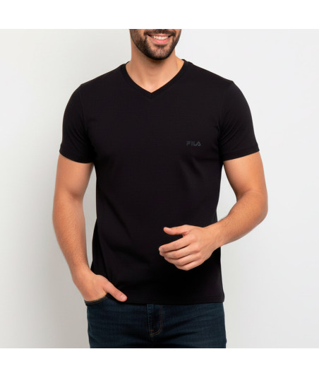 Polo Manga Corta Fila Cuello V Negro