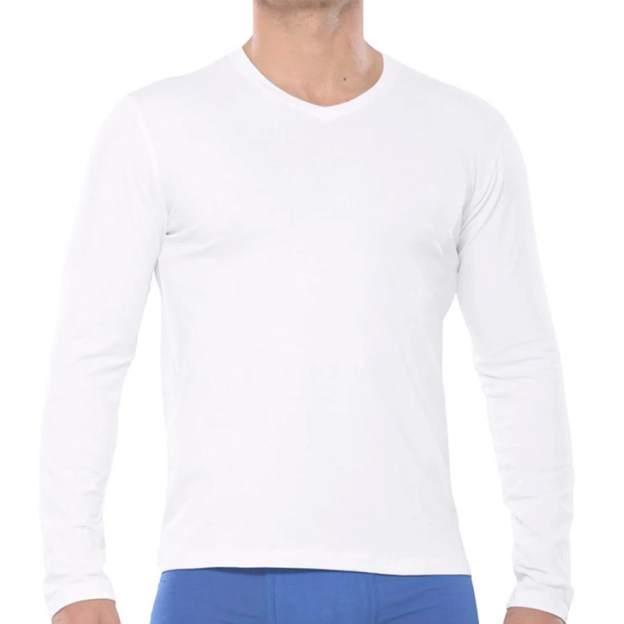 Polo Manga Larga Cuello V Blanco