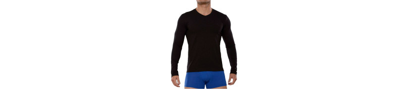 Polo Manga Larga Cuello V Negro