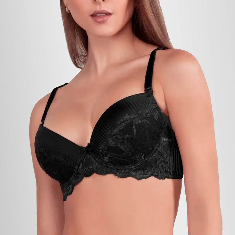 Brasier Realce Alto Peter Pan Licra Acanalada Negro 6126