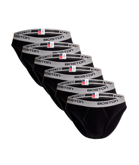 Pack X6 Trusas Boston Hombre 100% Algodón Negro